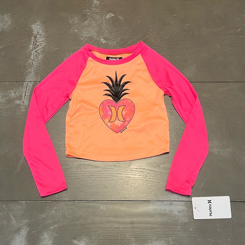 Hurley Pink Peach Girls Long Sleeve Rash Gaurd NWT 4T
